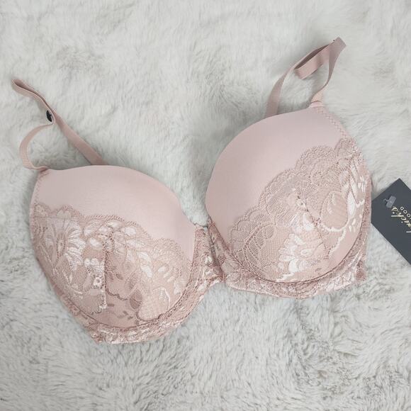 NWT Frederick's of Hollywood Beatrix Bra 36C | Pink Scallop Lace Push-Up - Picture 1 of 10